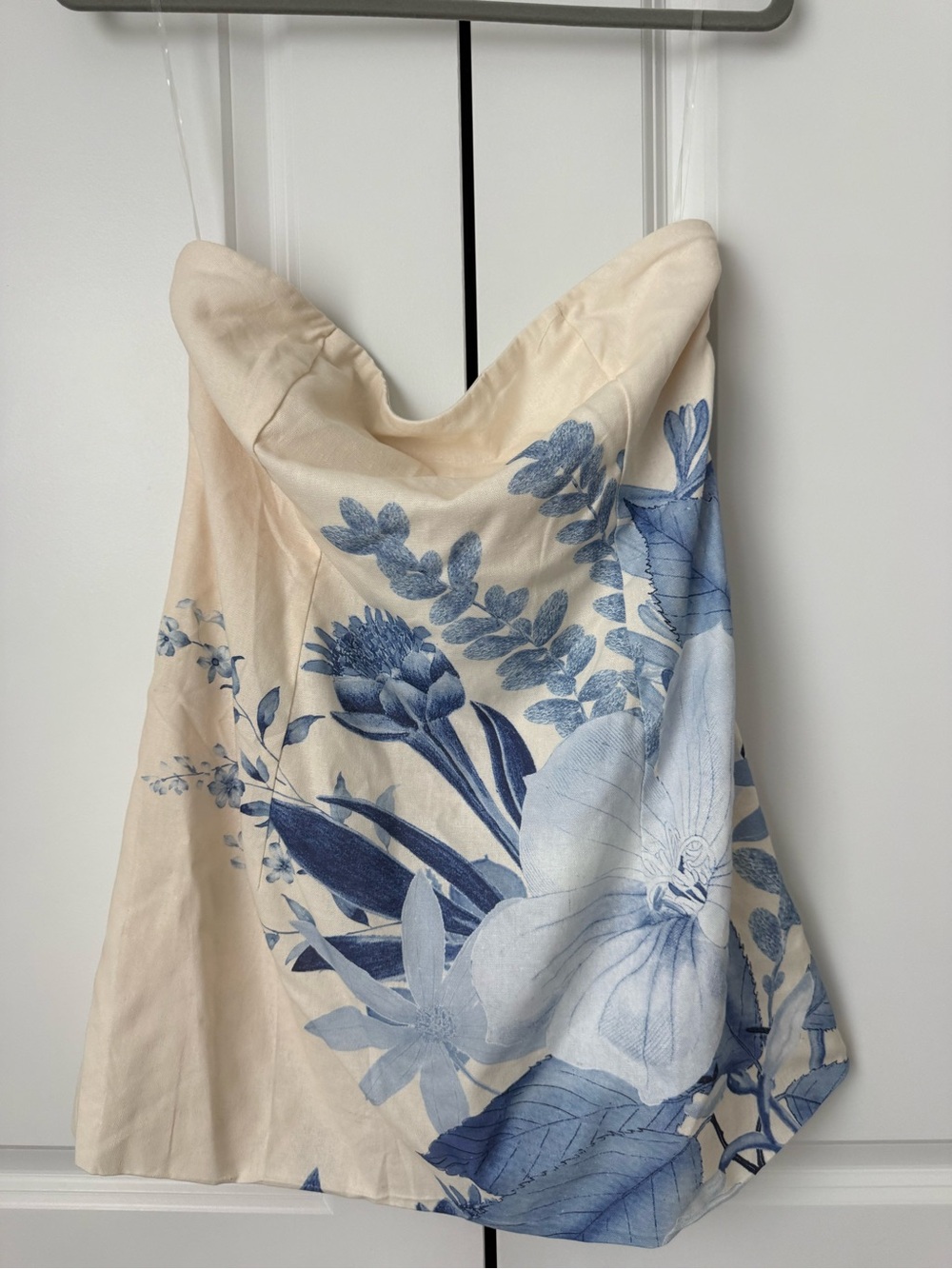 Peppermayo Cream and Blue Botanical Dress with Cowl Neck